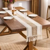 Nordic-style cotton and linen table flag, color block knot, hollowed-out tassels, living room TV cabinet, coffee table, tea setting, long strip decorative tablecloth Specification image